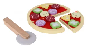 Drevená pizza pre deti na krájanie Ecotoys farebná