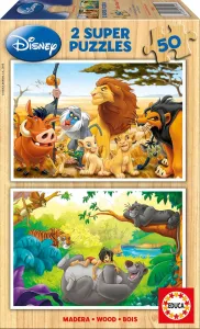 Drevené puzzle Leví kráľ a Kniha džunglí Educa 2x50 dielikov 13144