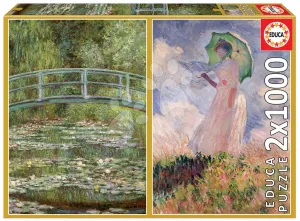 Puzzle Claude Monet - The Water-Lily Pond - Woman with Parasol Turned to the Left Educa 2x1000 dielov a Fix lepidlo