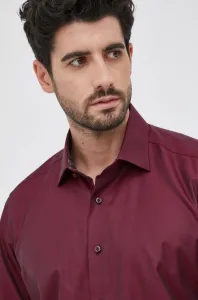 Bavlnená košeľa Emanuel Berg pánska, bordová farba, slim, s klasickým golierom