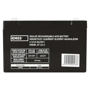 EMOS Bezúdržbový olovený akumulátor 6 V/12 Ah, faston 4,7 mm