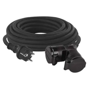 Vonkajší predlžovací kábel 15 m / 2 zásuvky / čierny / guma / 230 V / 1,5 mm2