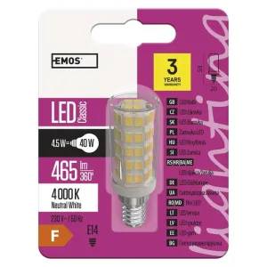 EMOS LED žiarovka do digestora Classic JC / E14 / 4,5 W (40 W) / 465 lm / neutrálna biela, 1525731407