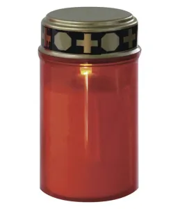 EMOS LED cintorínska sviečka červená, 2× C, vonkajšia aj vnútorná, teplá biela, časovač