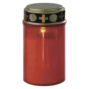 EMOS LED, cintorínska sviečka červená, 2× C, vonkajšia aj vnútorná, teplá biela, senzor