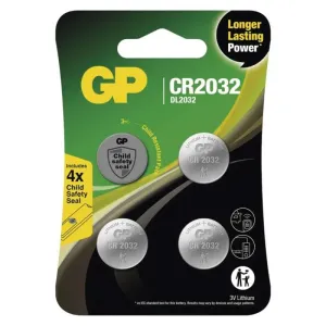GP lítiová gombíková batéria CR2032, 4 ks + bezpečnostné nálepky
