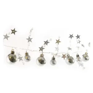 EMOS LED vianočné girlanda, strieborné gule s hviezdami 1,9 m, 2× AA, vnútorná, teplá biela, časovač