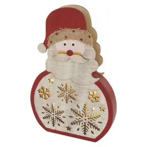 EMOS LED dekorácia drevená – Santa, 30 cm, 2× AA, vnútorná, teplá biela, časovač