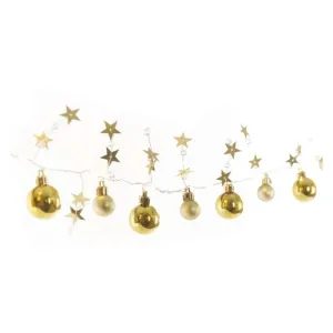 LED vianočná girlanda – zlaté guličky, 1,9 m, 2x AA, vnútorný, teplá biela, časovač #1206713