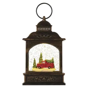 EMOS LED dekorácia – vianočný lampáš s autíčkom, 21 cm, 3× AA, vnútorný, teplá biela, časovač