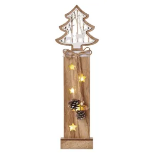 EMOS LED vianočný strom drevený, 48 cm, 2× AA, vnútorná, teplá biela, časovač