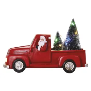 EMOS LED dekorácia – Santa v aute s vianočnými stromčekmi, 10 cm, 3× AA, vnútorná, multicolor