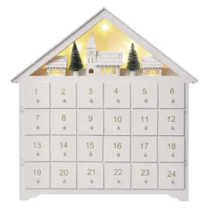 EMOS LED adventný kalendár drevený, 35 × 33 cm, 2× AA, vnútorná, teplá biela, časovač