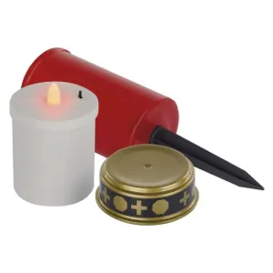 EMOS LED cintorínska sviečka zapichovacia, červená, 25 cm, 2× AA, vonkajšie aj vnútorné, vintage