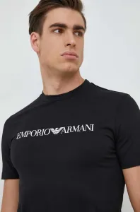 Bavlnené tričko Emporio Armani čierna farba, s potlačou #7389578