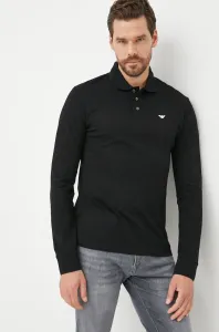 Bavlnené tričko s dlhým rukávom Emporio Armani čierna farba, jednofarebné