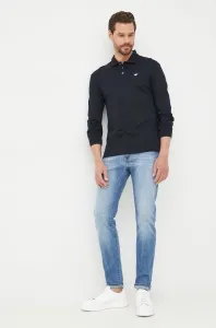 Bavlnené tričko s dlhým rukávom Emporio Armani tmavomodrá farba, jednofarebné