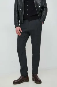 Ľanové nohavice Emporio Armani čierna farba, rovné