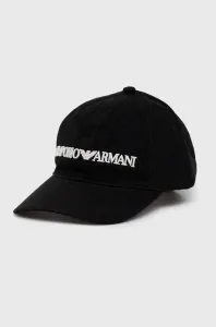 Bavlnená čiapka Emporio Armani čierna farba, s nášivkou