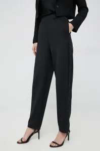 Nohavice Emporio Armani dámske, čierna farba, rovné, vysoký pás #7579865
