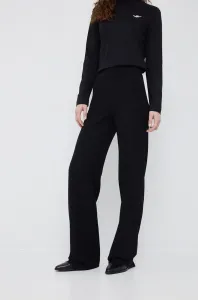 Nohavice Emporio Armani dámske, čierna farba, rovné, vysoký pás #259751