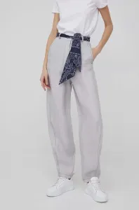 Nohavice Emporio Armani dámske, šedá farba, široké, vysoký pás #7055321