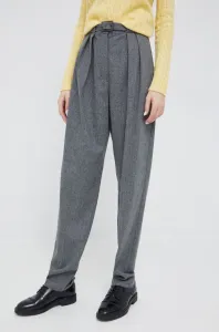 Vlnené nohavice Emporio Armani dámske, šedá farba, strih chinos, vysoký pás #254222