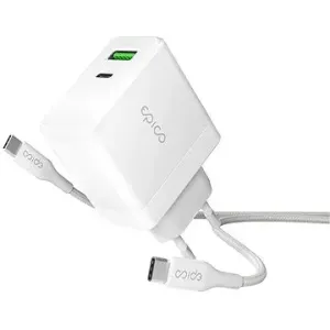 Epico 65 W GaN sieťová nabíjačka s 2 m USB-C na USB-C káblom – biela