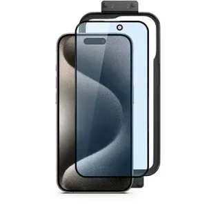 Epico 3D+ ochranné sklo s filtrom proti modrému svetlu na iPhone 15 Plus – s inštalačným rámčekom