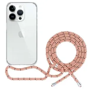 Spello Crossbody kryt so šnúrkou na iPhone 15 Plus – transparentný/ružová šnúrka