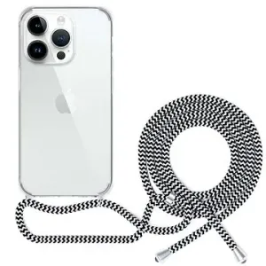 Spello Crossbody kryt so šnúrkou na iPhone 15 – transparentný/čierno biela šnúrka