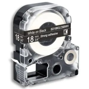 Epson LK-SD18KW, 18mm x 9m, bílý tisk / černý podklad, kompatibilní páska