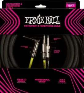 Ernie Ball Instrument and Headphone Cable Čierna 5,49 m Rovný - Zalomený