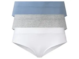 esmara® Dámske bedrové bavlnené nohavičky, 3 kusy (L (44/46), modrá/sivá/biela)