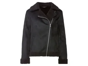 esmara® Dámska bunda s podšívkou z umelej jahňacej kožušiny (40, čierna)