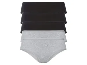 esmara® Dámske bavlnené bedrové nohavičky, 5 kusov (S (36/38), čierna/sivá)