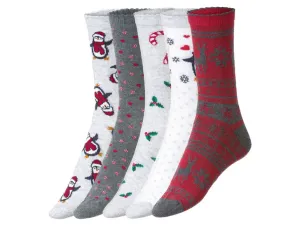 esmara® Dámske ponožky s vianočným motívom, 5 párov (39/42, bledosivá/biela/tmavosivá)