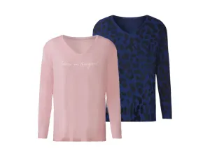 esmara® Dámske tričko s dlhým rukávom, 2 kusy (L (44/46), modrá/ružová)