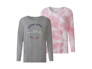 esmara® Dámske tričko s dlhým rukávom, 2 kusy (L (44/46), sivá/ružová)