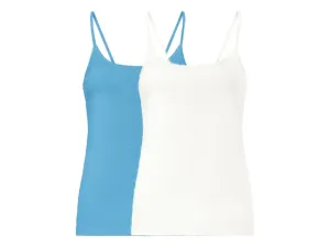 esmara® Dámsky top s úzkymi ramienkami, 2 kusy (L (44/46), modrá/biela)