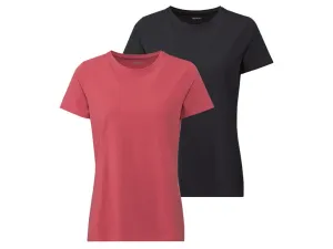 esmara® Dámske bavlnené tričko, 2 kusy (M (40/42), čierna/červená)