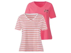 esmara® Dámske tričko, 2 kusy (XL (48/50), ružová/pruhy)
