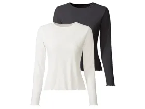 esmara® Dámske tričko s dlhým rukávom, 2 kusy (M (40/42), čierna/biela) #4925020