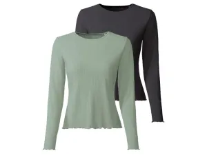 esmara® Dámske tričko s dlhým rukávom, 2 kusy (XS (32/34), čierna/zelená) #4925022