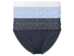 esmara® Dámske nohavičky s čipkou, 5 kusov (S (36/38), navy modrá/bledomodrá/biela)