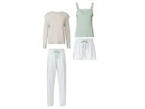 esmara® Dámske celoročné pyžamo, 4-dielna súprava (L (44/46), sivá/mentolová/biela)