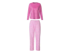 esmara® Dámske plyšové pyžamo (M (40/42), pruhy/ružová)