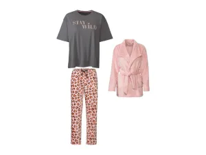 esmara® Dámske pyžamo, 3-dielna súprava (L (44/46), ružovofialová/sivá)