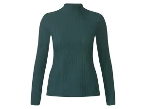 esmara® Dámske rebrované tričko s dlhým rukávom (S (36/38), zelená)