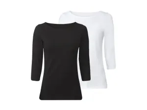 esmara® Dámske tričko s 3/4 rukávom, 2 kusy (L (44/46), čierna/biela)